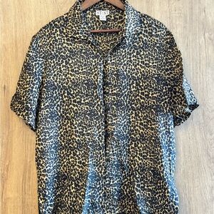 Vintage 90s Stunt Leopard Print Silk Party Shirt Short Sleeve Size L